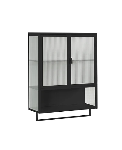 Phying 23.62 Inch Modern Wall Mounted Cabinet with Two-Tier Enclosed Storage and Towel Rack Multipurpose Organizer