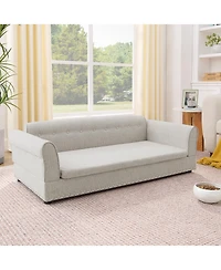 Zeny Oversized Pet Sofa, Elegant Modern Linen Fabric Elevated Dog Sofa Bed, Comfortable Rectangular Bed with Backrest