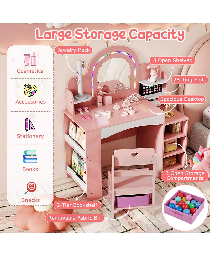 Slickblue Kids Makeup Vanity Table and Chair Set with Color Changing Led Lights