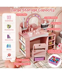 Slickblue Kids Makeup Vanity Table and Chair Set with Color Changing Led Lights