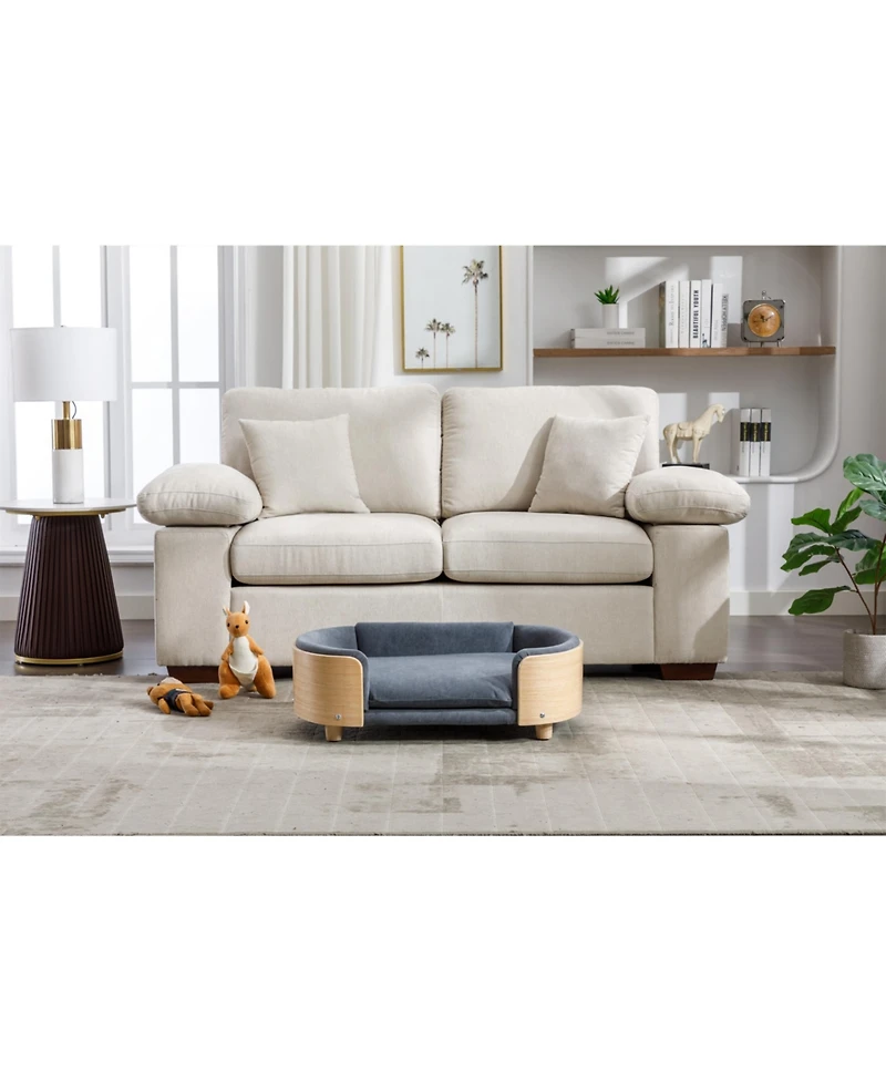 Zeny Mid Scandinavian Style Elevated Dog Bed Pet Sofa with Solid Wood legs and Bent Back, Velvet Cushion