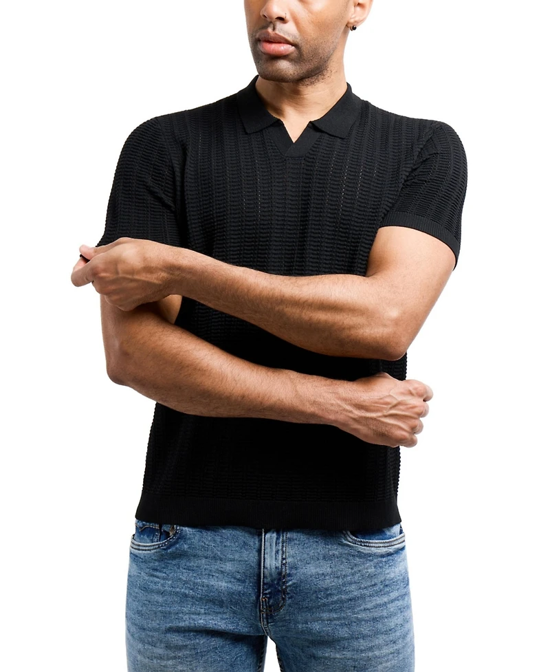 Xray Men's Johnny Collar Textured Rib Rows Sweater Polo