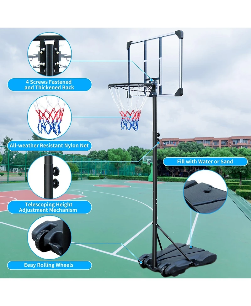 Zeny Portable Basketball Hoop Stand with Wheels for Kids Youth Adjustable Height 5.4ft - 7ft Use for Indoor Outdoor Basketball Goals Play Set