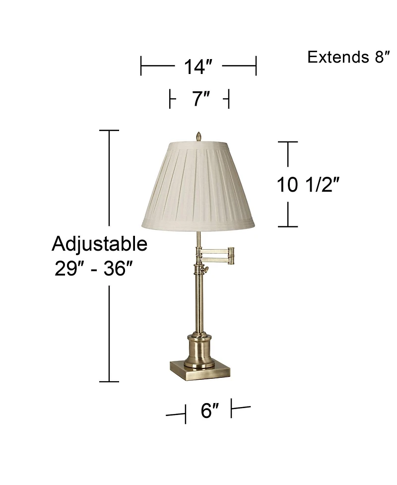 360 Lighting Swing Arm Desk Table Lamp 36" Tall Antique Brass Box Pleated Linen Empire Shade for Living Room Bedroom Office Family