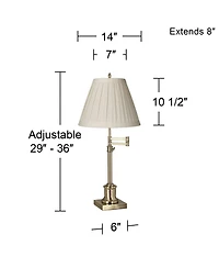 360 Lighting Swing Arm Desk Table Lamp 36" Tall Antique Brass Box Pleated Linen Empire Shade for Living Room Bedroom Office Family