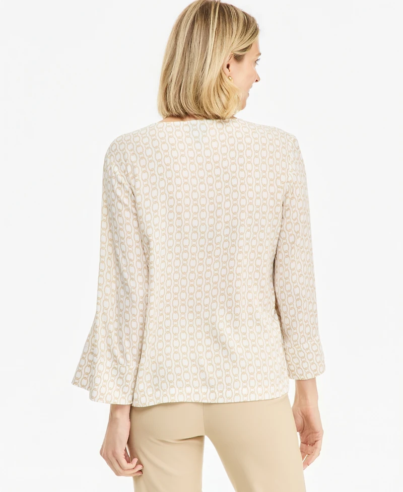 Jm Collection Petite Vertical Chain Top V-Neck Bell Sleeve Blouse, Macy's Exclusive