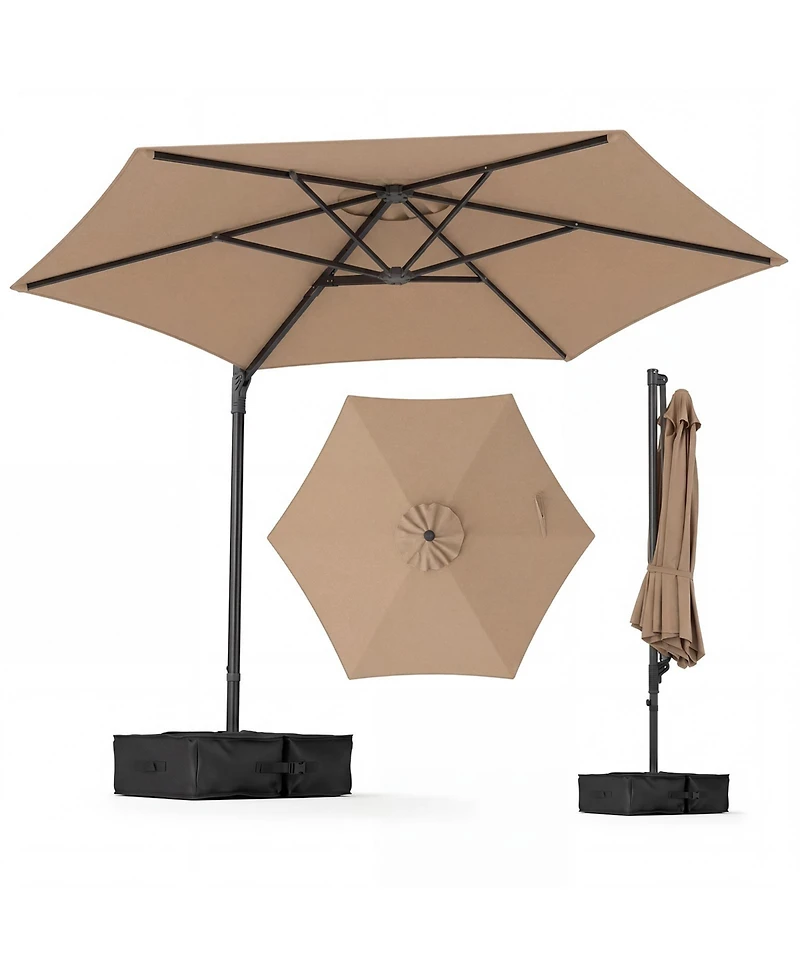 Gymax 10 Feet Outdoor Cantilever Umbrella with 360-Degree Rotation Air Vent Cross Base Included Patio