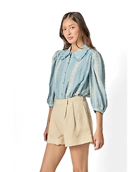 English Factory Women's Embroidered Ruffle Collar Blouse