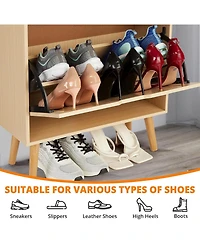 gaomon Narrow 3-Tier Shoe Cabinet with 3 Woven Rattan Flip Drawers