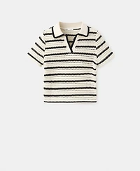 Mango Women's Striped Crocheted Polo Top