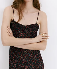 Mango Women's Gathered Neckline Floral Midi-Dress