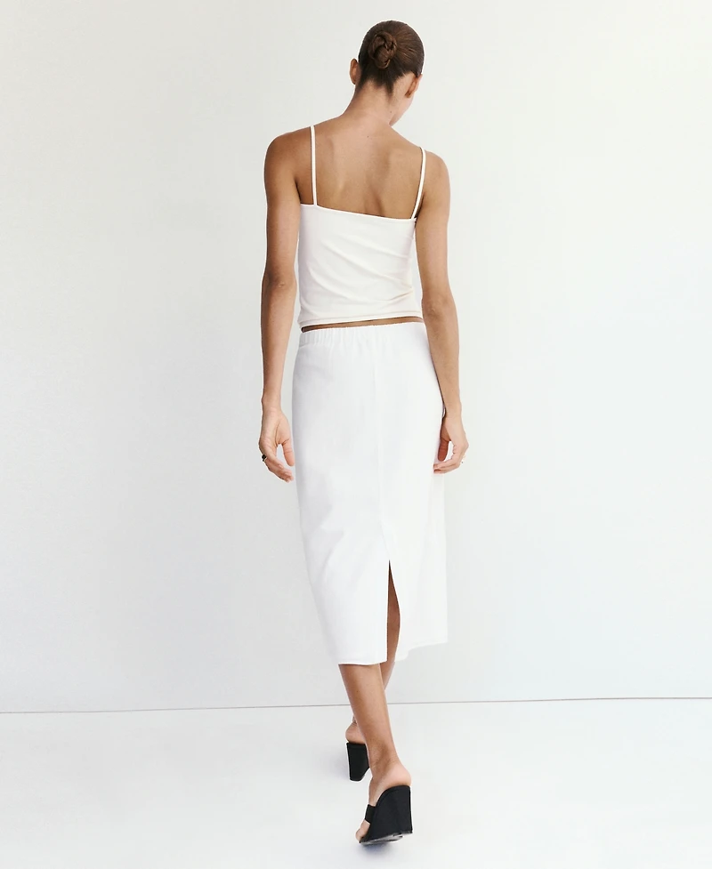 Mango Women's Floral Embroidered Linen Skirt