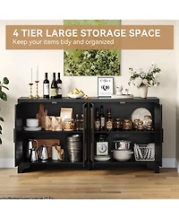 gaomon 62 Inches Rattan Sideboard Buffet Cabinet, 4-Door Kitchen Storage Cabinet with Shelves
