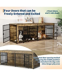 homfan Heavy Duty Wooden Dog House Furniture, Double 3-in-1 Kennel, Multifunctional End Table Tv Stand