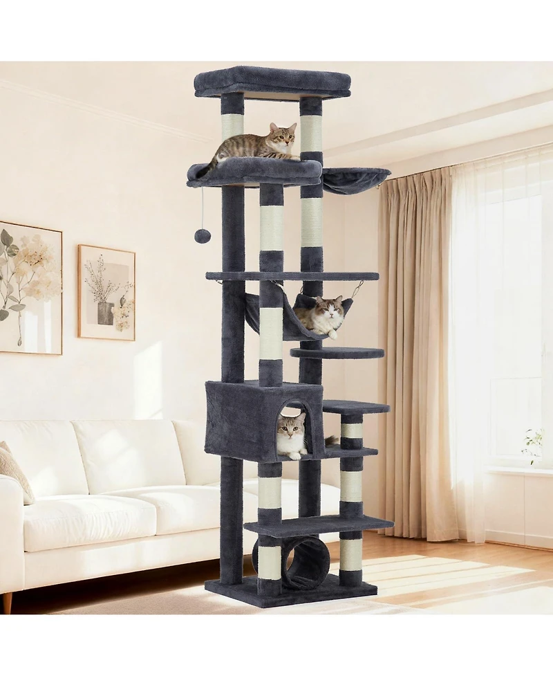 homfan 74" Cat Tree for Large Cats, Tall Tower with 11 Scratching Posts, Hammock, Top Perch, Toy Balls, Condo, Heavy Duty House Adult Big Cats