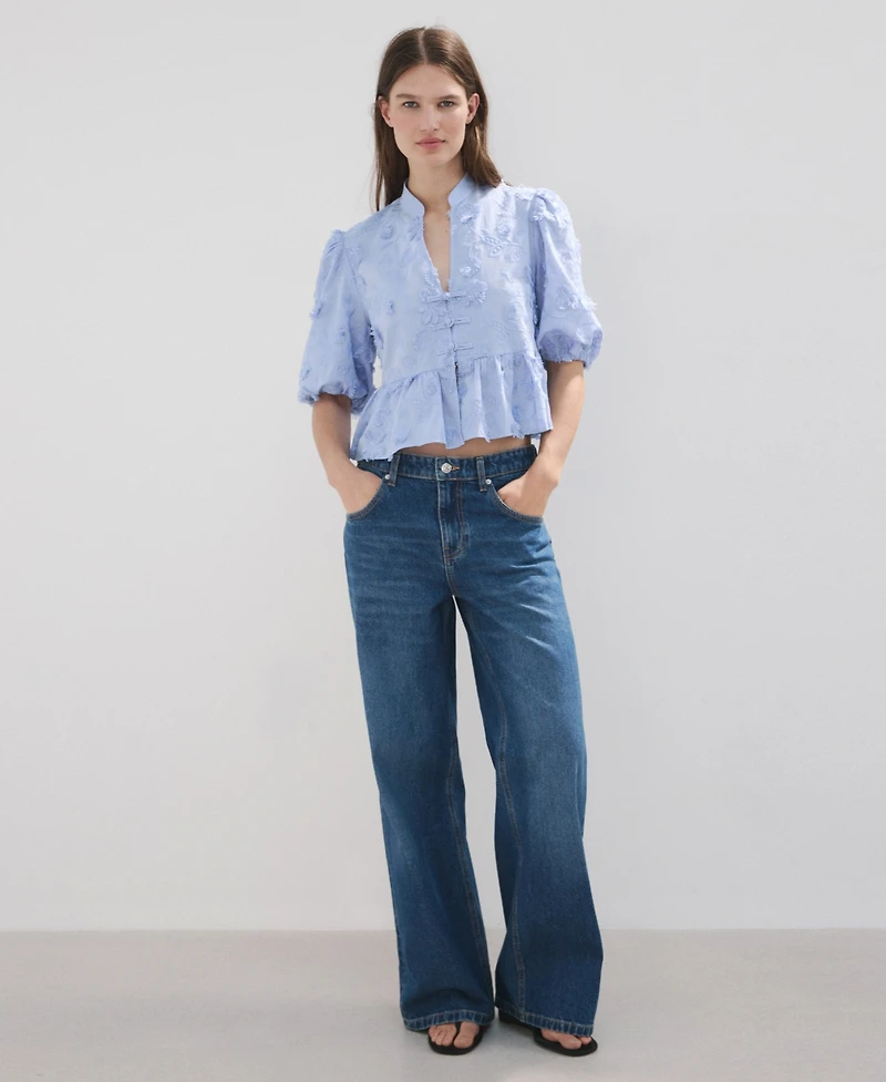 Mango Women's Embroidered Puff-Sleeve Blouse