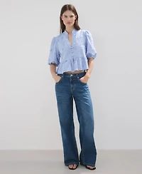 Mango Women's Embroidered Puff-Sleeve Blouse