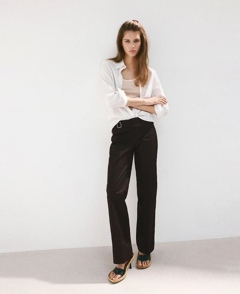 Mango Women's Belt Straight-Fit Pants