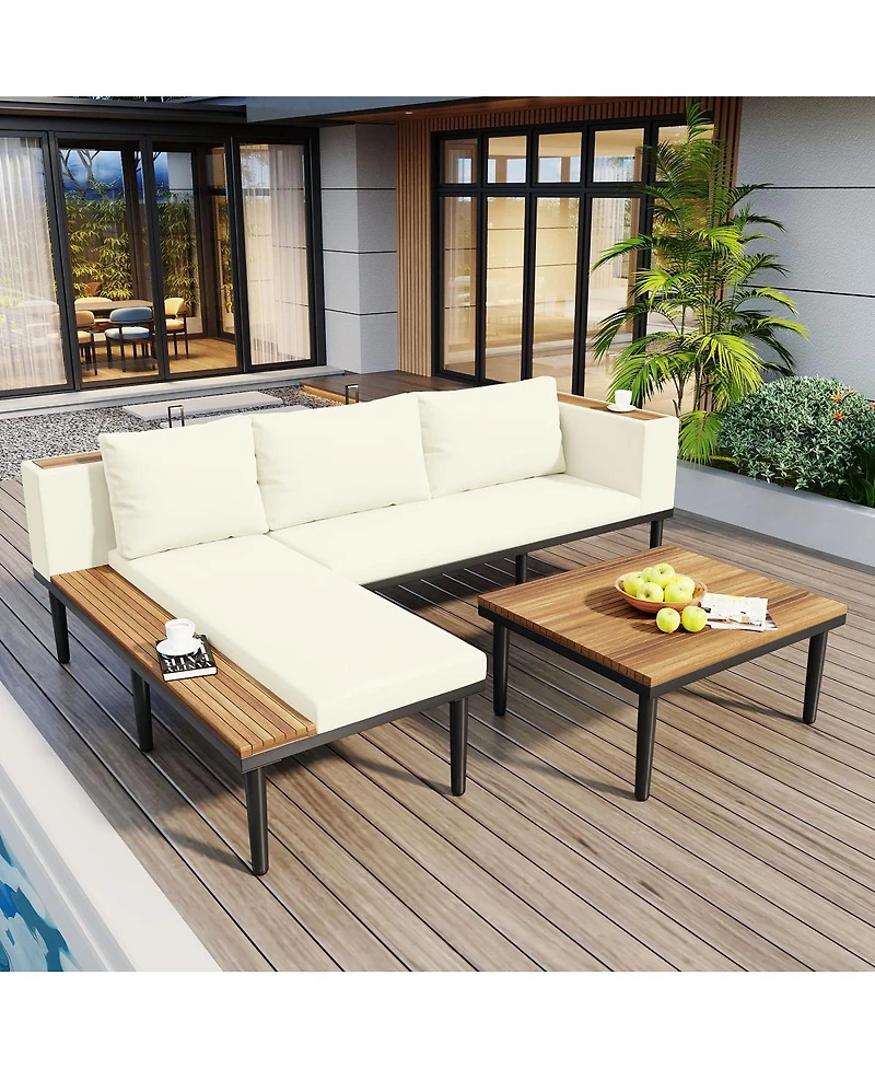 Asagikoiai L-Shaped Outdoor Sectional Sofa Set with Coffee Table and Cushions-Asagikoiai