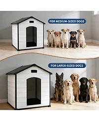 homfan Heavy Duty Waterproof Dog House, Plastic Kennel with Raised Floor, Hidden Vents, Easy Assembly