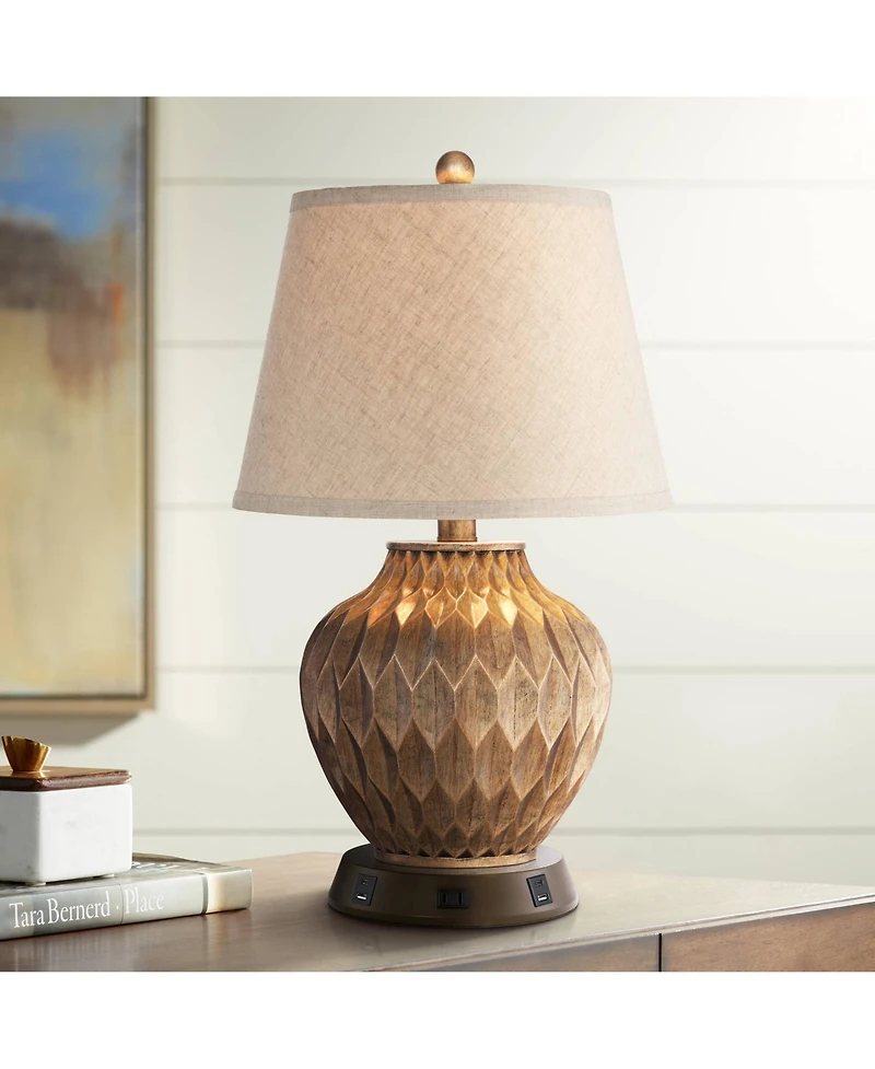 360 Lighting Accent Table Lamp with Usb and Ac Power Outlet Workstation Charging Base High Warm Bronze Drum Shade Living Room Desk