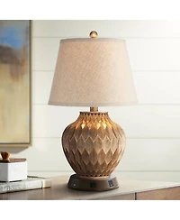 360 Lighting Accent Table Lamp with Usb and Ac Power Outlet Workstation Charging Base High Warm Bronze Drum Shade Living Room Desk
