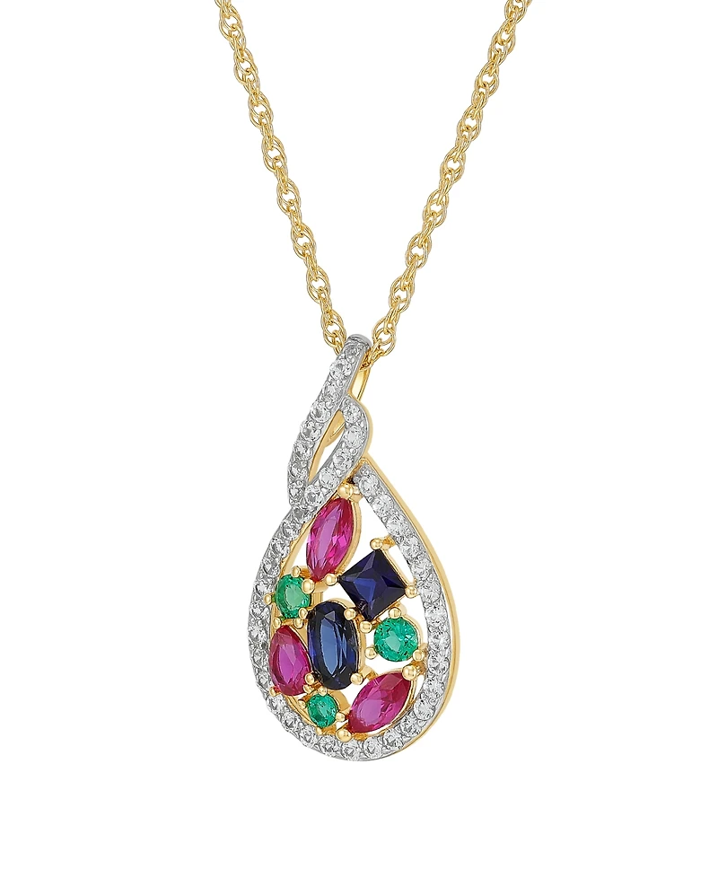 Macy's Multi-Gemstone (1-7/24 ct. t.w.) Pendant Necklace in 14k Yellow Gold-Plated Sterling Silver