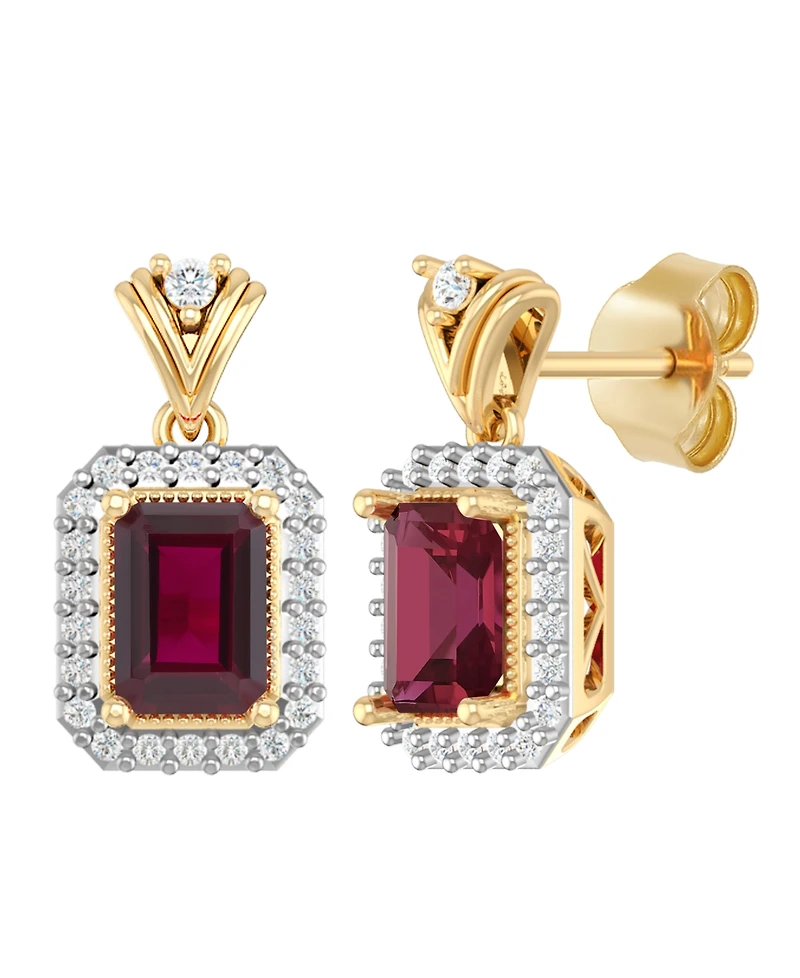 Macy's Lab-Grown Ruby (2-1/2 ct. t.w.) & Lab-Grown White Sapphire (1/2 ct. t.w.) Earrings in 14k Yellow Gold-Plated Sterling Silver