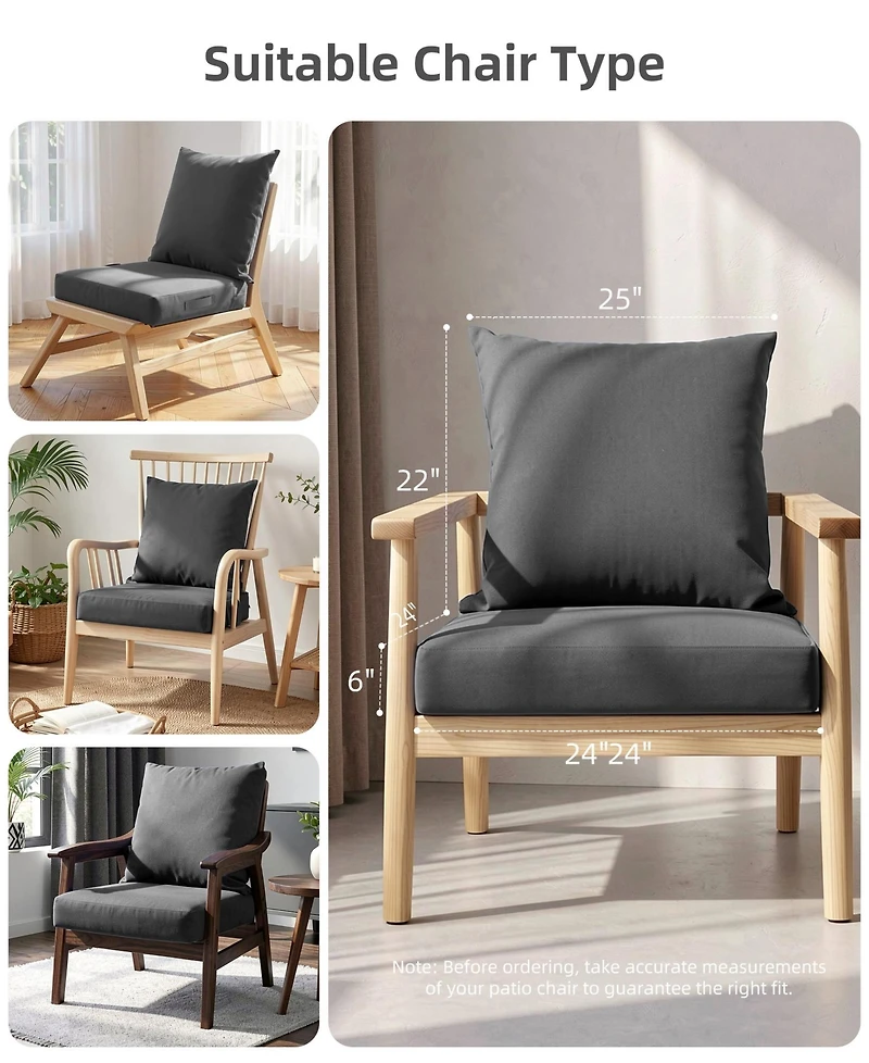 Sugift Deep Seat Chair Cushion Pads Set with Removable Cover for Indoor and Outdoor, Waterproof Fade-Resistant