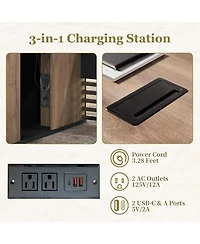 Logicfox L Shaped Executive Standing Desk with Drawers Universal Charging Ports