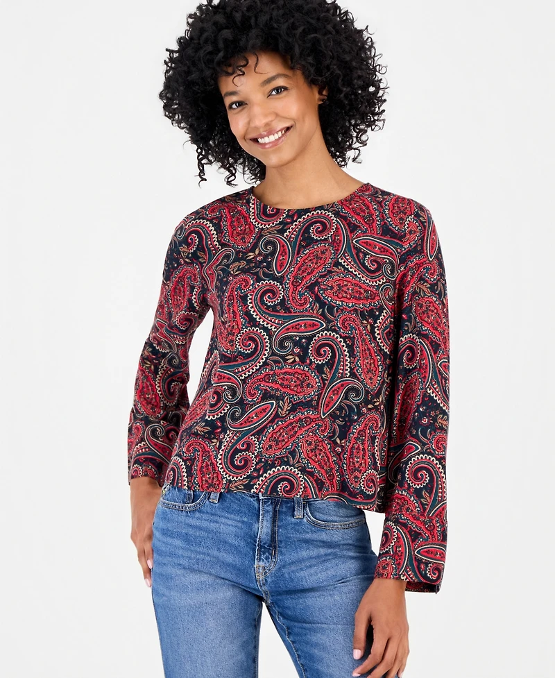 Nautica Women's Paisley Roll-Cuff Blouse