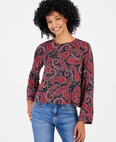 Nautica Women's Paisley Roll-Cuff Blouse
