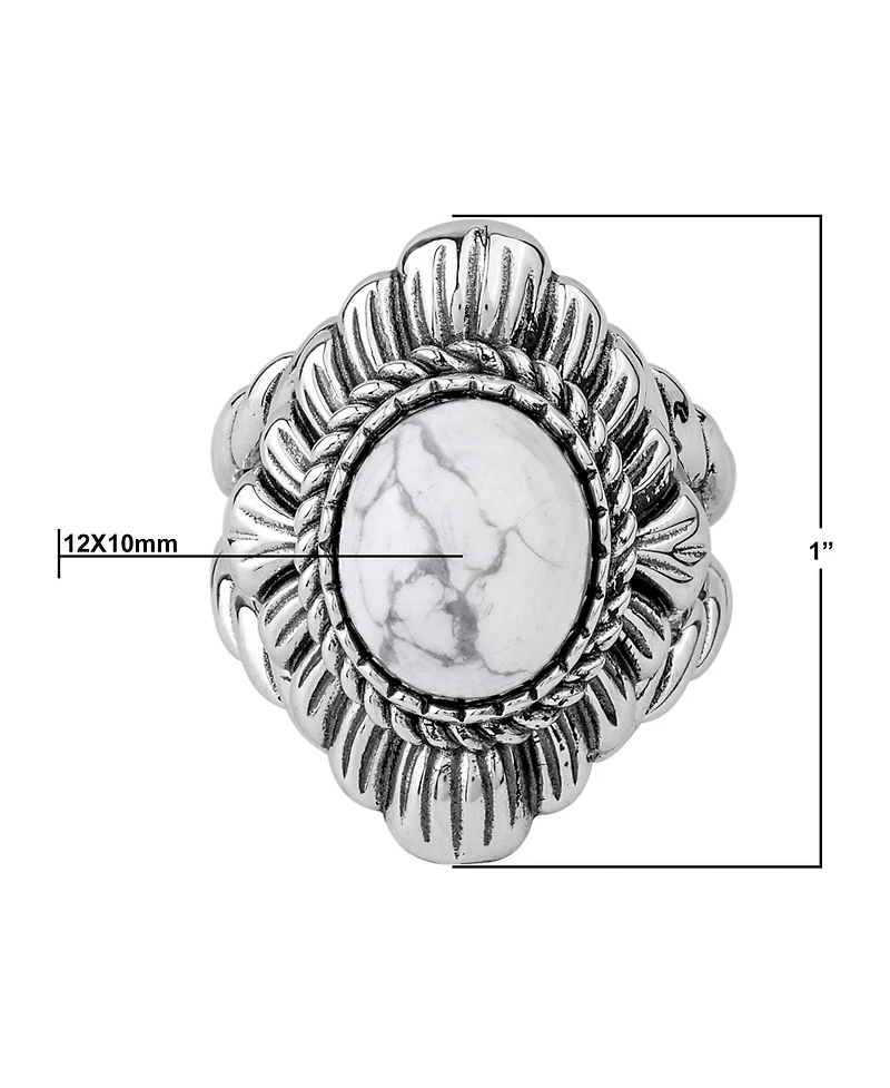American West Jewelry Sterling Silver White Howlite Oval-Cut Rope Scallop Design Ring