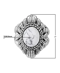American West Jewelry Sterling Silver White Howlite Oval-Cut Rope Scallop Design Ring