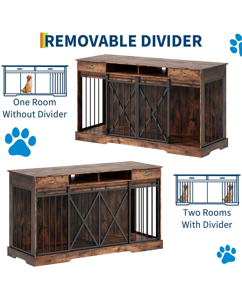 homfan Homfan Double Dog Crate Furniture with Divider, Sliding Doors, Drawers & Shelves for Large & Medium Dogs