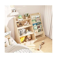 Gouun 4-Tier Kids Bookshelf and Toy Storage Organizer with Sling Pockets