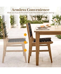 Gymax Solid Teak Hand-Woven Strap Outdoor Dining Chairs with Flex Support for Garden