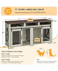 homfan Double Dog Crate Coffee Table Wooden Pet Kennel with 3 Storage Drawers and Sliding Barn Door for Large Dogs