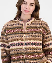 Nautica Women's Full-Zip Fair Isle Sherpa Fleece Jacket