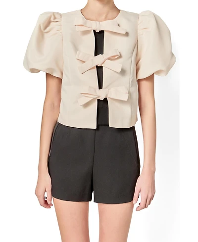 English Factory Women's Bow Detailed Puff Sleeve Top