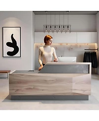 Logicfox Reception Desk with Drawer Cabinet Computer Workstation for Checkout, Lobby