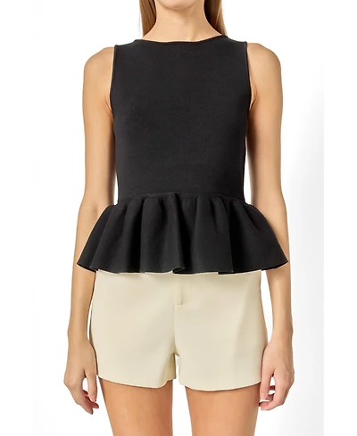 English Factory Women's Peplum Sleeveless Knit Top