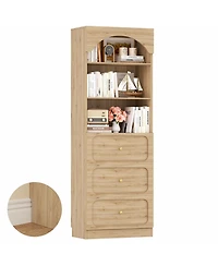 Aheaplus 2Piece Wooden Pantry Storage Cabinets with 3-Tier Open Shelves