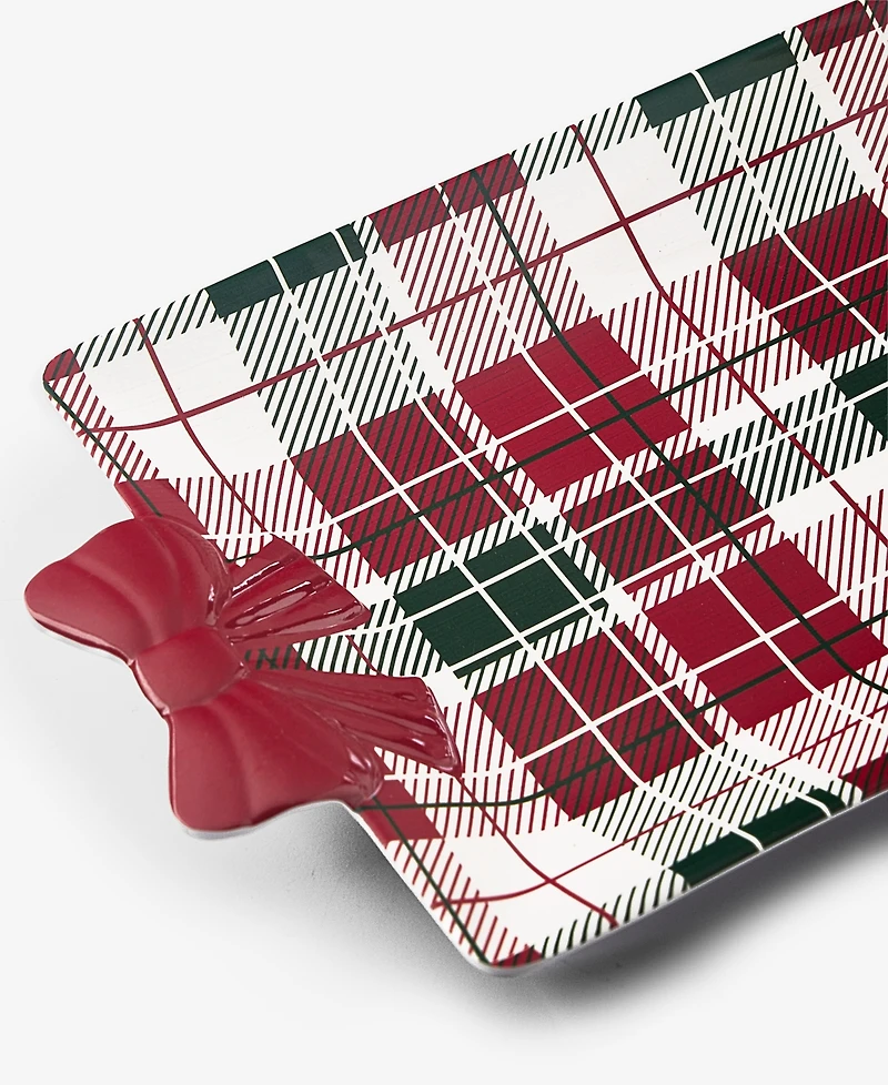 Tinsel And Frost Melamine Tartan Plaid Bow Tray, Set of 2