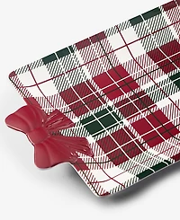 Tinsel And Frost Melamine Tartan Plaid Bow Tray, Set of 2