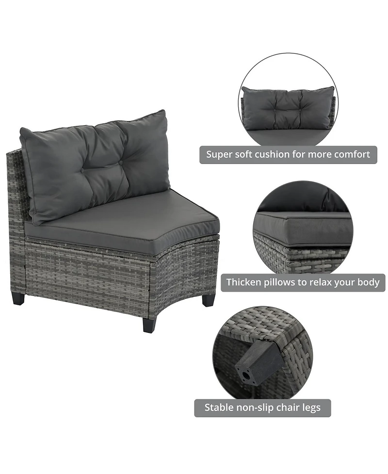 Asagikoiai 8-Piece Outdoor Wicker Half-Moon Patio Sectional Sofa Set with Coffee and Side Tables-Asagikoiai
