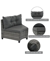Asagikoiai 8-Piece Outdoor Wicker Half-Moon Patio Sectional Sofa Set with Coffee and Side Tables-Asagikoiai