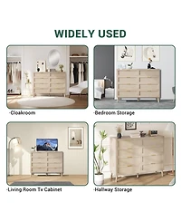 gaomon 8 Drawer Rattan Dresser with 5 Legs, Farmhouse Wood Chest for Bedroom