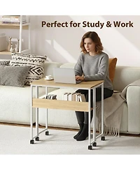 homfan 31.5" Folding Rolling Desk with Storage Shelf, Small Space Computer Table with Wheels, Foldable Workstation for Home Office and Study