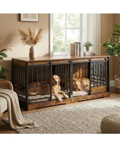 Homfan Double Dog Crate Furniture For Breeds 78 Extra Large Heavy Duty Wooden Kennel Table Tv Stand.